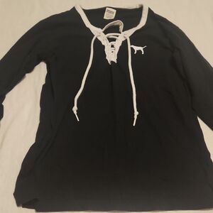 PINK Victoria's Secret Black and White Lace-Up Top